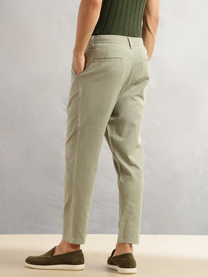Thomas Scott Men Mint Regular Fit Mid-Rise Solid 100% Cotton Pleated Design Woven Trouser