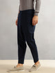 Thomas Scott Men Navy Regular Fit Mid-Rise Solid 100% Cotton Pleated Design Woven Trouser