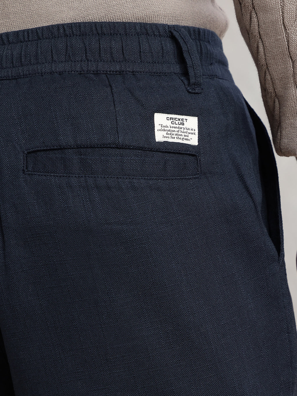 Thomas Scott Men Navy Regular Fit Mid-Rise Solid 100% Cotton Pleated Design Woven Trouser