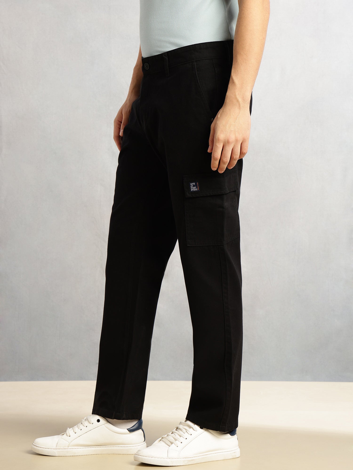 Thomas Scott Men Black Cricket Club Collection Straight Fit Mid-Rise 100% Cotton Woven Cargo Trouser