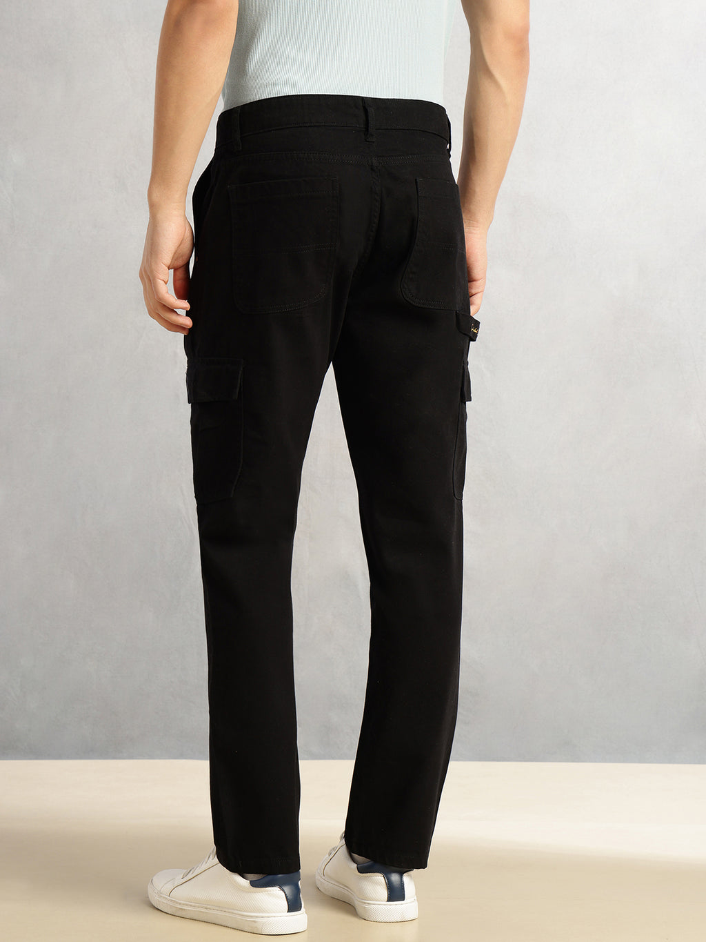 Thomas Scott Men Black Cricket Club Collection Straight Fit Mid-Rise 100% Cotton Woven Cargo Trouser