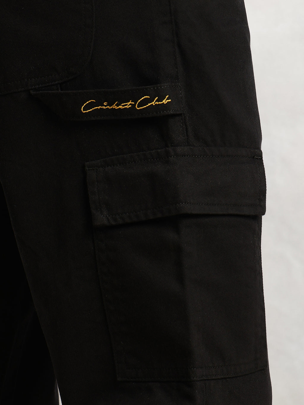 Thomas Scott Men Black Cricket Club Collection Straight Fit Mid-Rise 100% Cotton Woven Cargo Trouser
