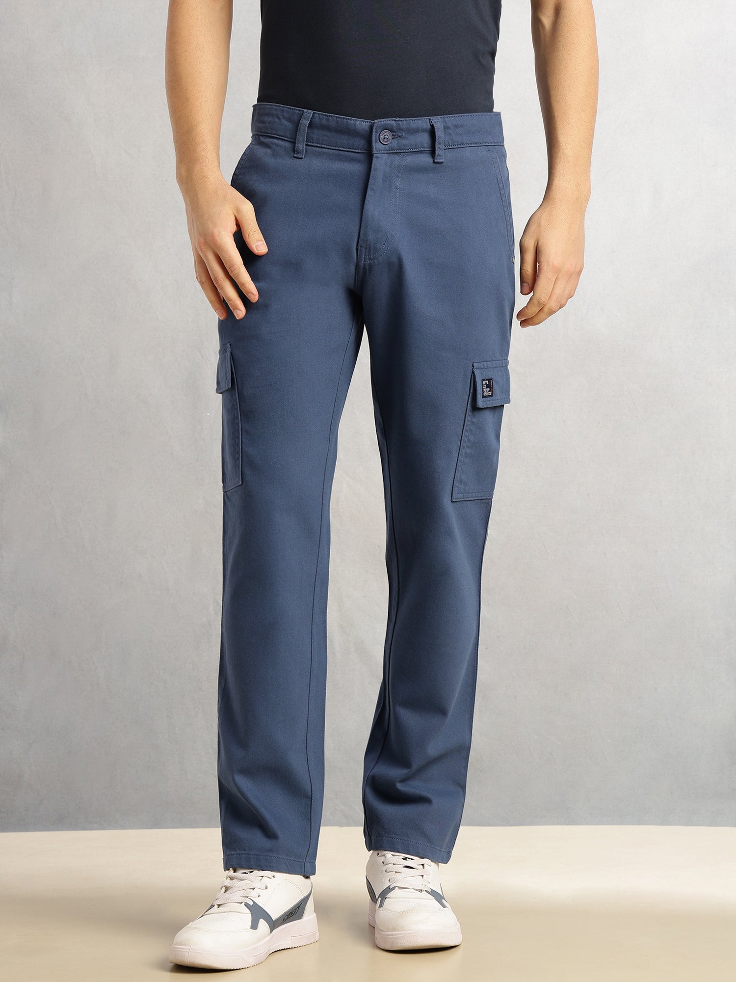 Thomas Scott Men Blue Cricket Club Collection Straight Fit Mid-Rise 100% Cotton Woven Cargo Trouser