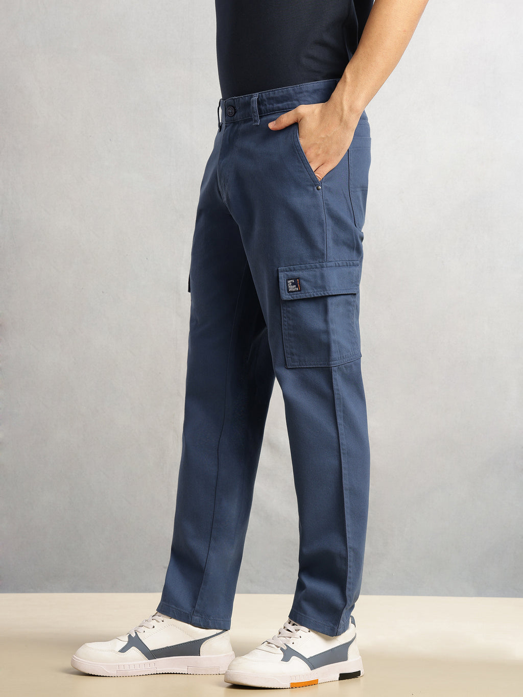 Thomas Scott Men Blue Cricket Club Collection Straight Fit Mid-Rise 100% Cotton Woven Cargo Trouser
