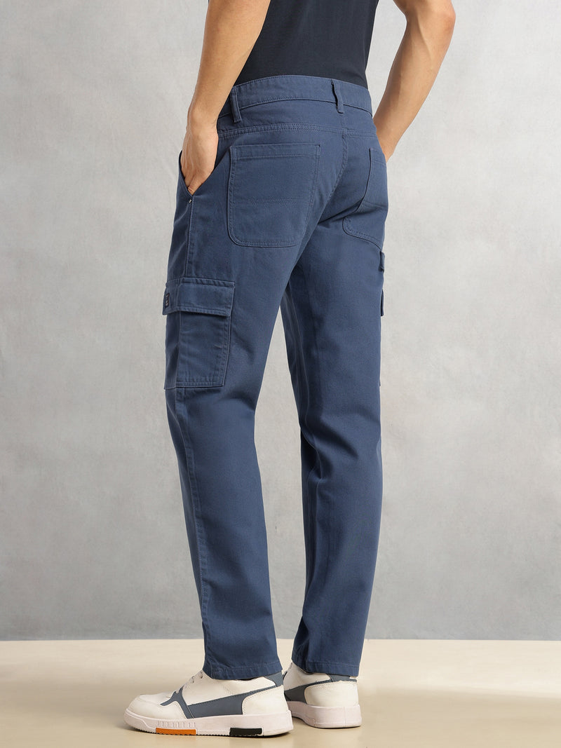 Thomas Scott Men Blue Cricket Club Collection Straight Fit Mid-Rise 100% Cotton Woven Cargo Trouser