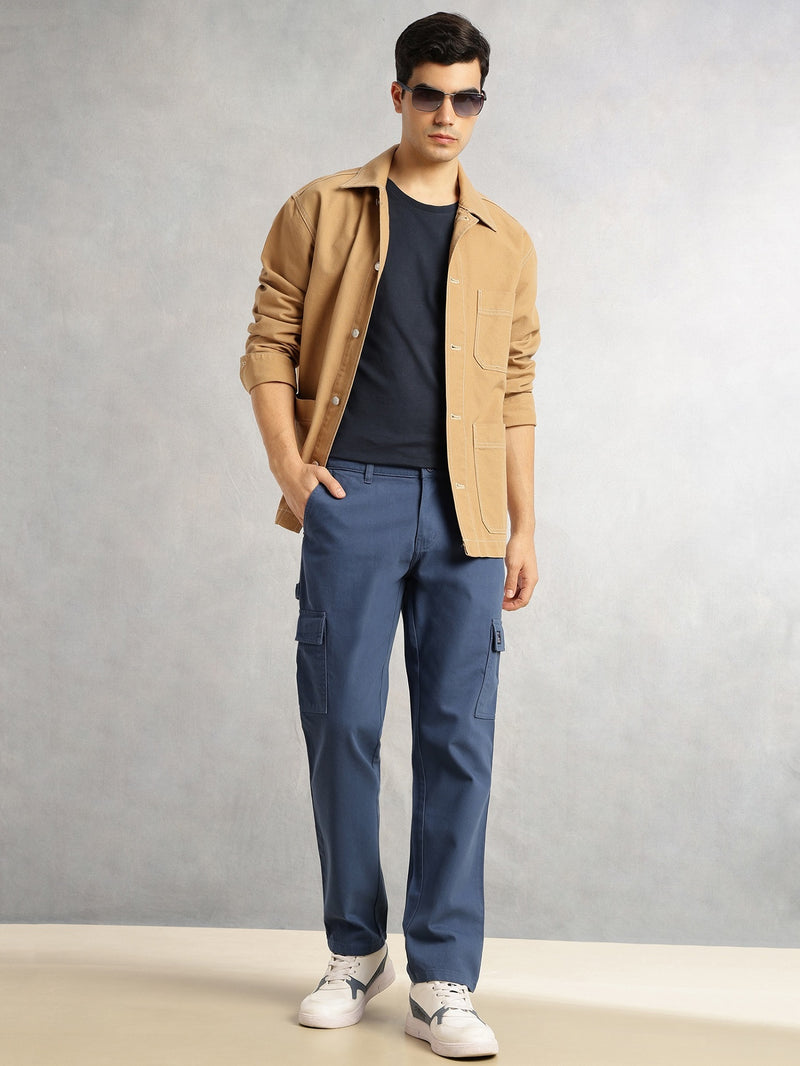 Thomas Scott Men Blue Cricket Club Collection Straight Fit Mid-Rise 100% Cotton Woven Cargo Trouser
