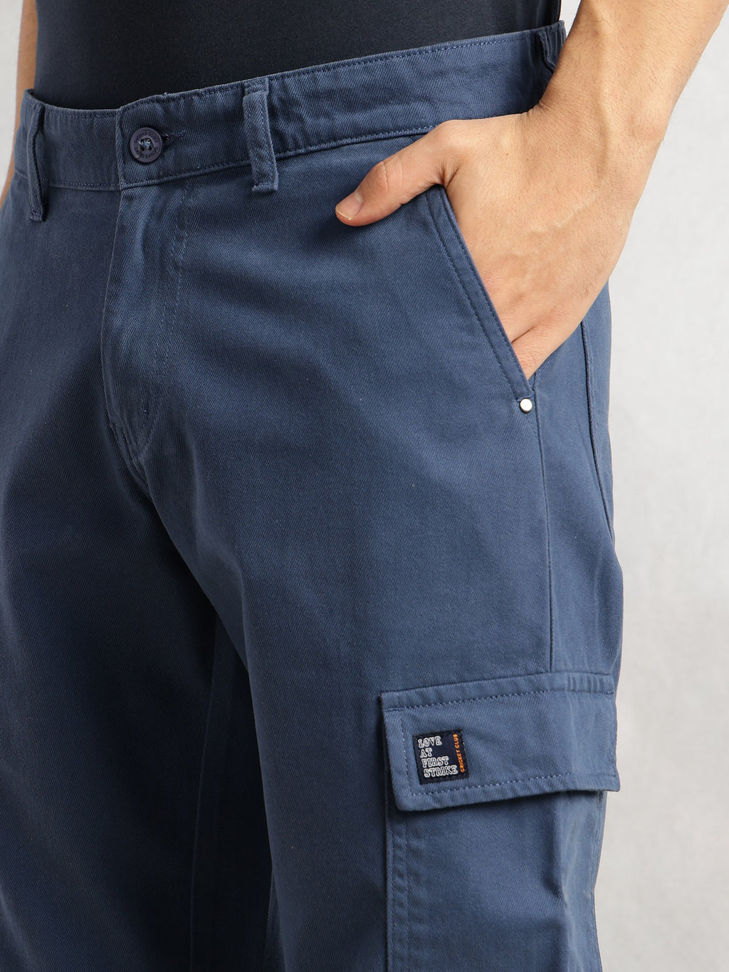 Thomas Scott Men Blue Cricket Club Collection Straight Fit Mid-Rise 100% Cotton Woven Cargo Trouser