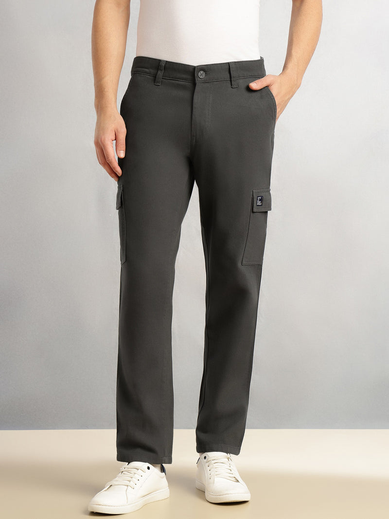 Thomas Scott Men Dark Grey Cricket Club Collection Straight Fit Mid-Rise 100% Cotton Woven Cargo Trouser