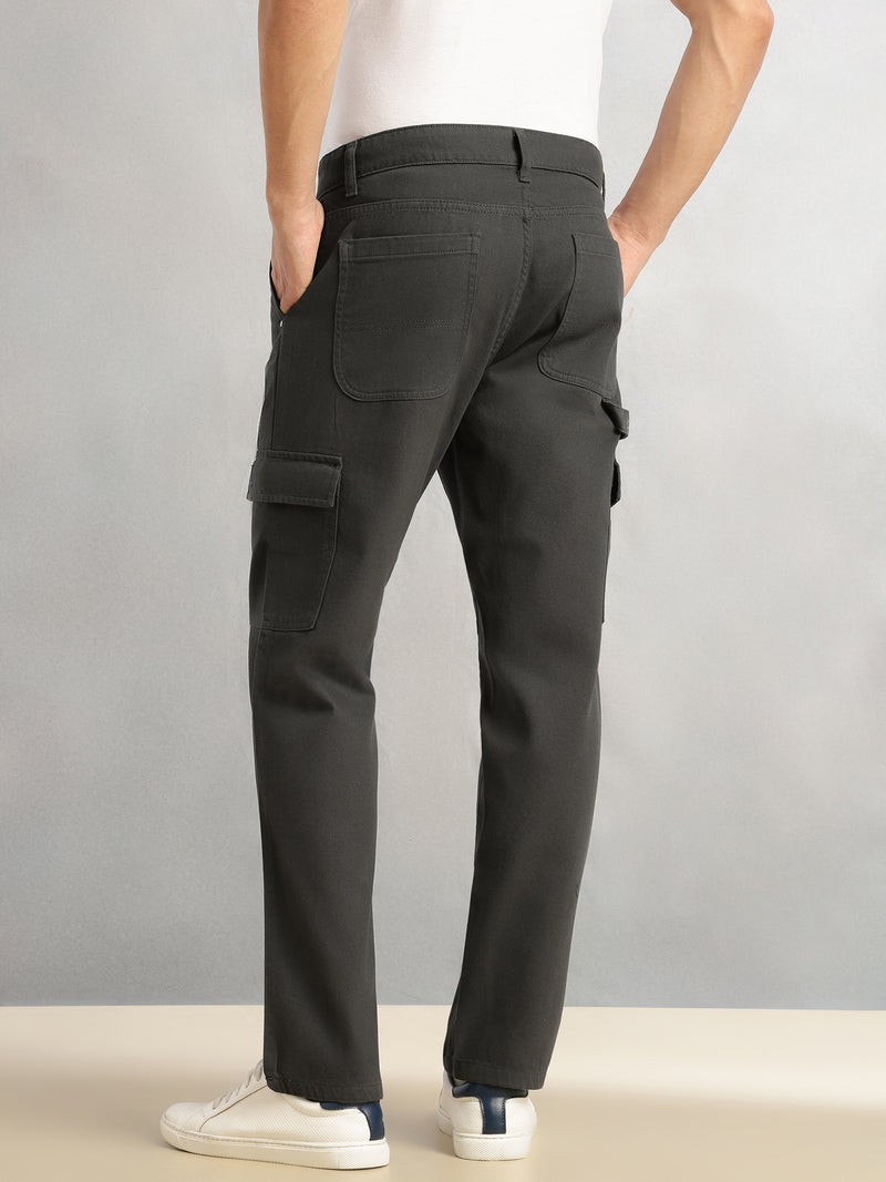 Thomas Scott Men Dark Grey Cricket Club Collection Straight Fit Mid-Rise 100% Cotton Woven Cargo Trouser
