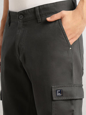 Thomas Scott Men Dark Grey Cricket Club Collection Straight Fit Mid-Rise 100% Cotton Woven Cargo Trouser