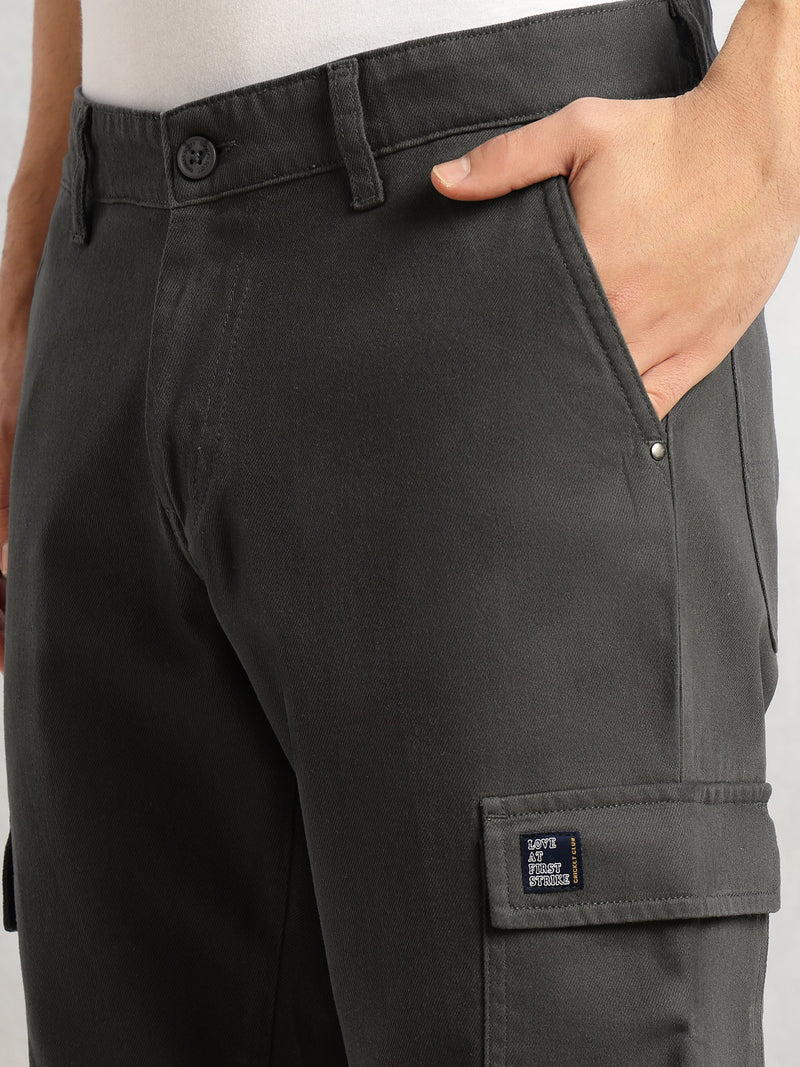 Thomas Scott Men Dark Grey Cricket Club Collection Straight Fit Mid-Rise 100% Cotton Woven Cargo Trouser