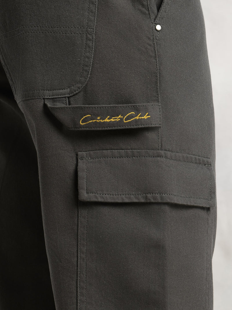 Thomas Scott Men Dark Grey Cricket Club Collection Straight Fit Mid-Rise 100% Cotton Woven Cargo Trouser