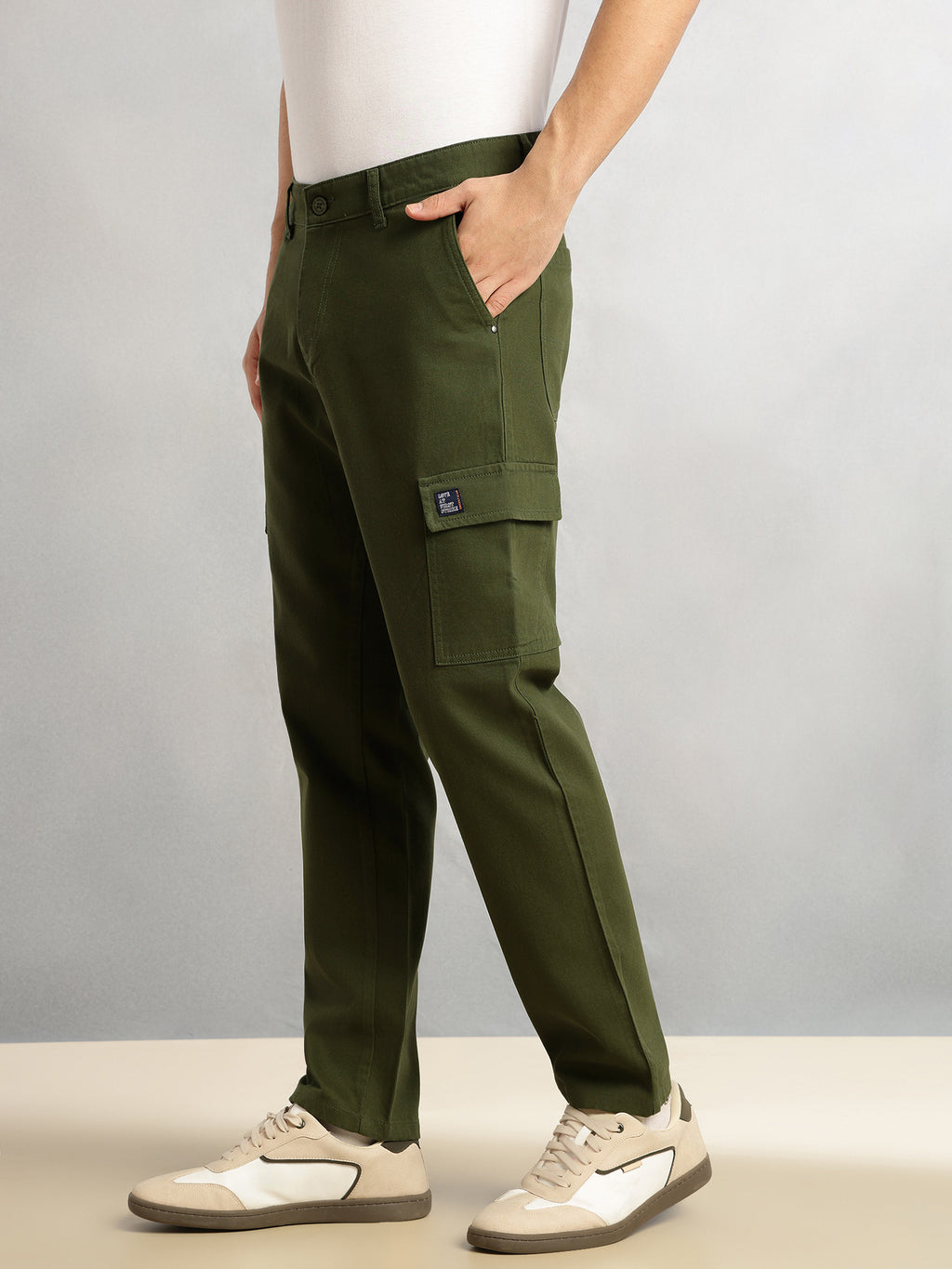 Thomas Scott Men Green Cricket Club Collection Straight Fit Mid-Rise 100% Cotton Woven Cargo Trouser