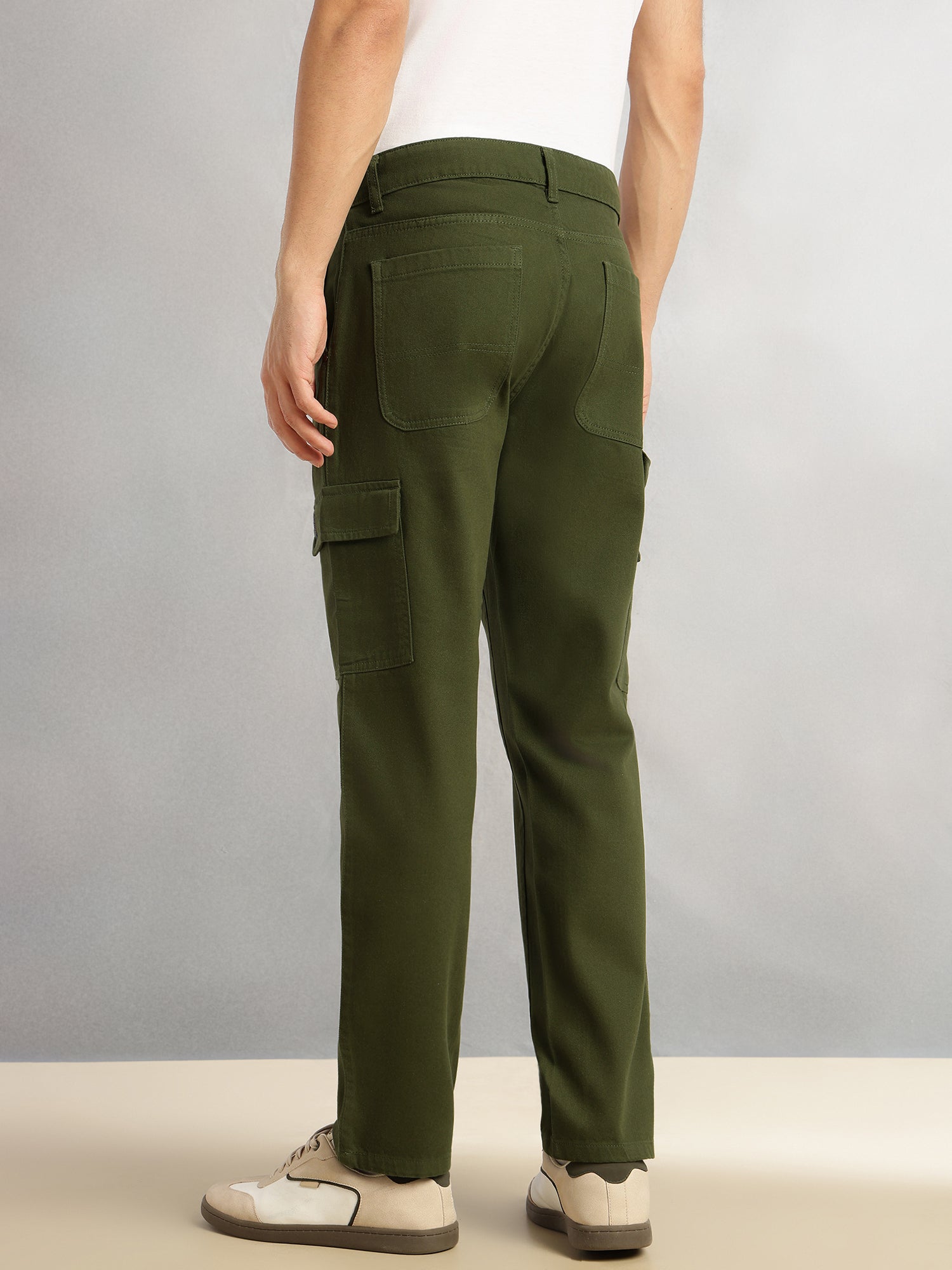 Thomas Scott Men Green Cricket Club Collection Straight Fit Mid-Rise 100% Cotton Woven Cargo Trouser