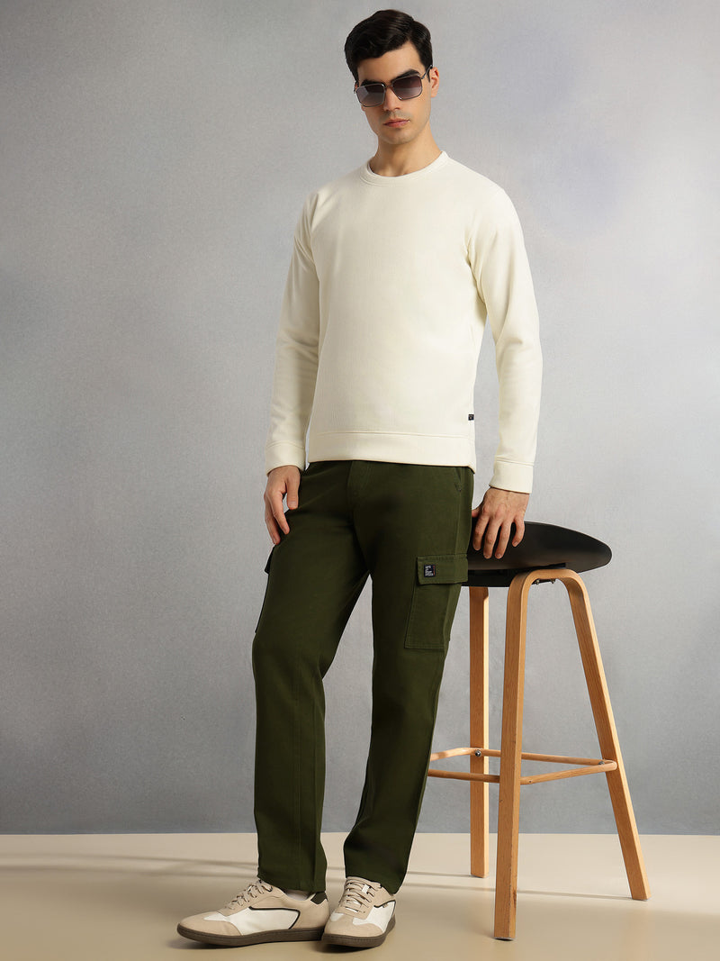 Thomas Scott Men Green Cricket Club Collection Straight Fit Mid-Rise 100% Cotton Woven Cargo Trouser