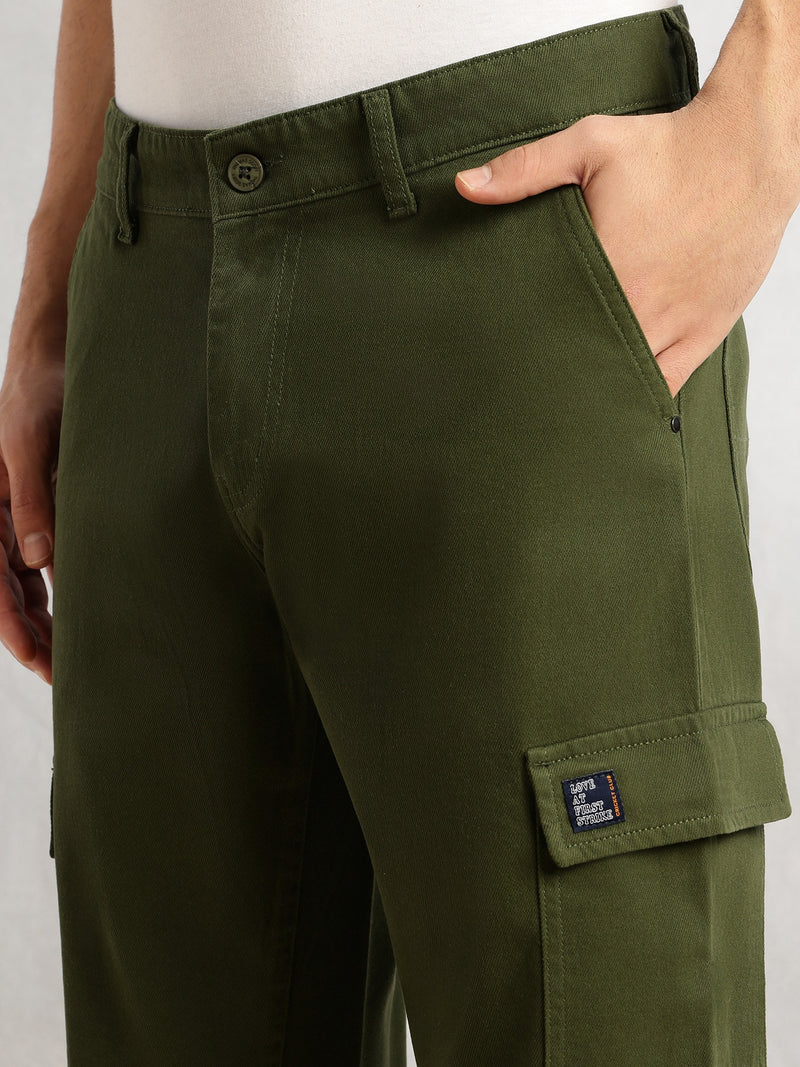 Thomas Scott Men Green Cricket Club Collection Straight Fit Mid-Rise 100% Cotton Woven Cargo Trouser