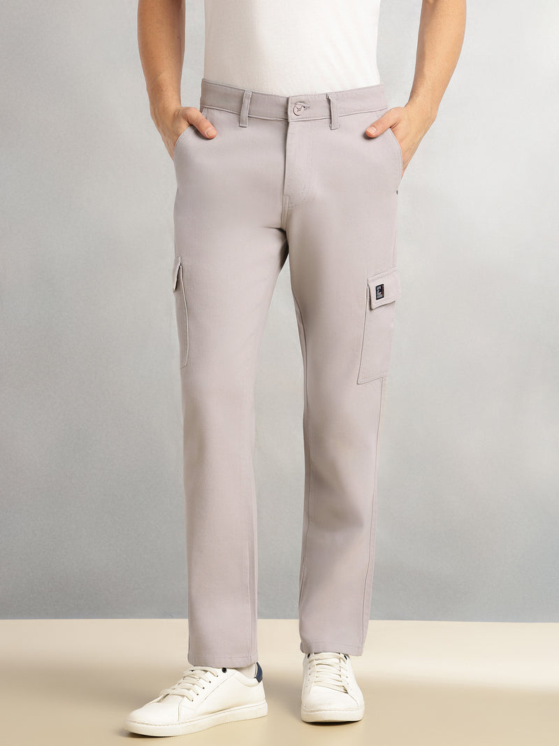 Thomas Scott Men Grey Cricket Club Collection Straight Fit Mid-Rise 100% Cotton Woven Cargo Trouser