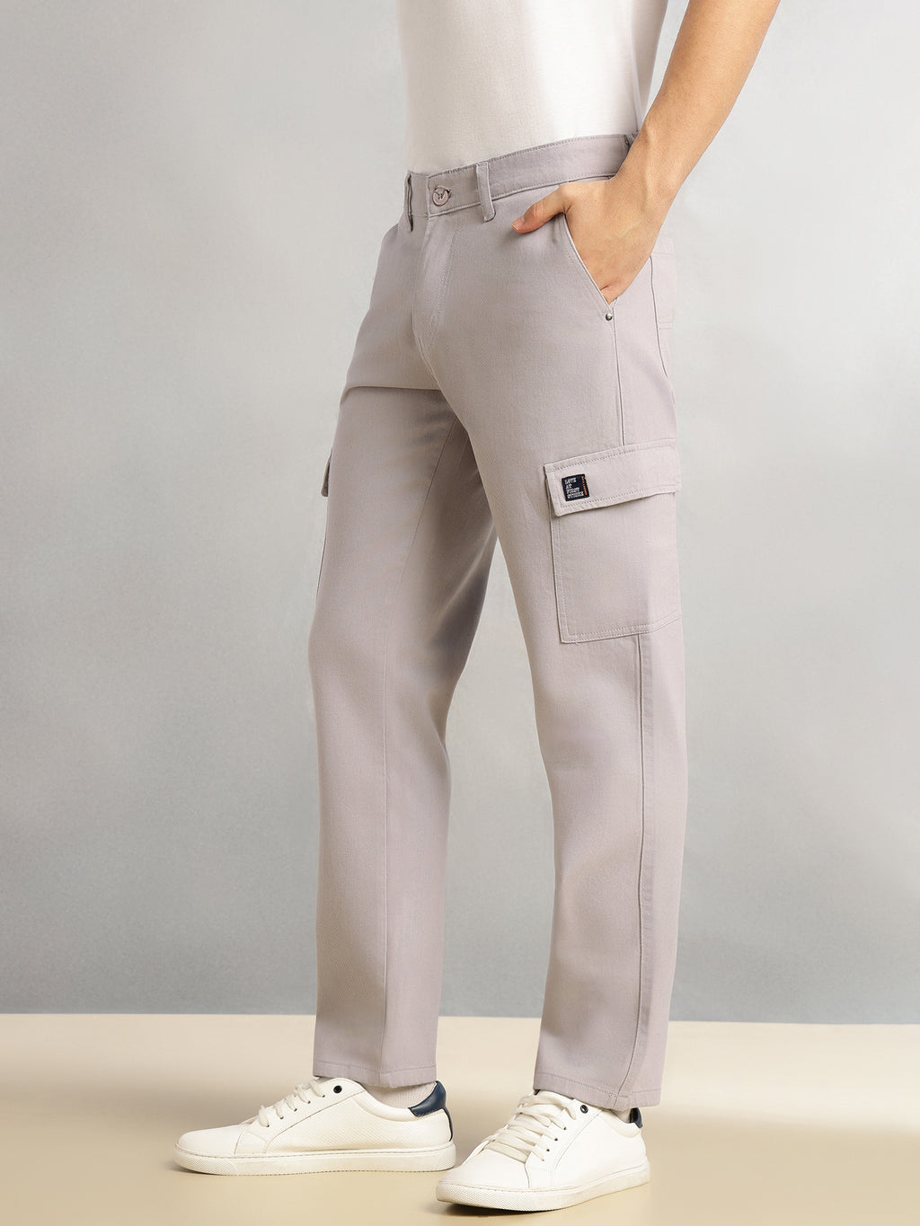 Thomas Scott Men Grey Cricket Club Collection Straight Fit Mid-Rise 100% Cotton Woven Cargo Trouser