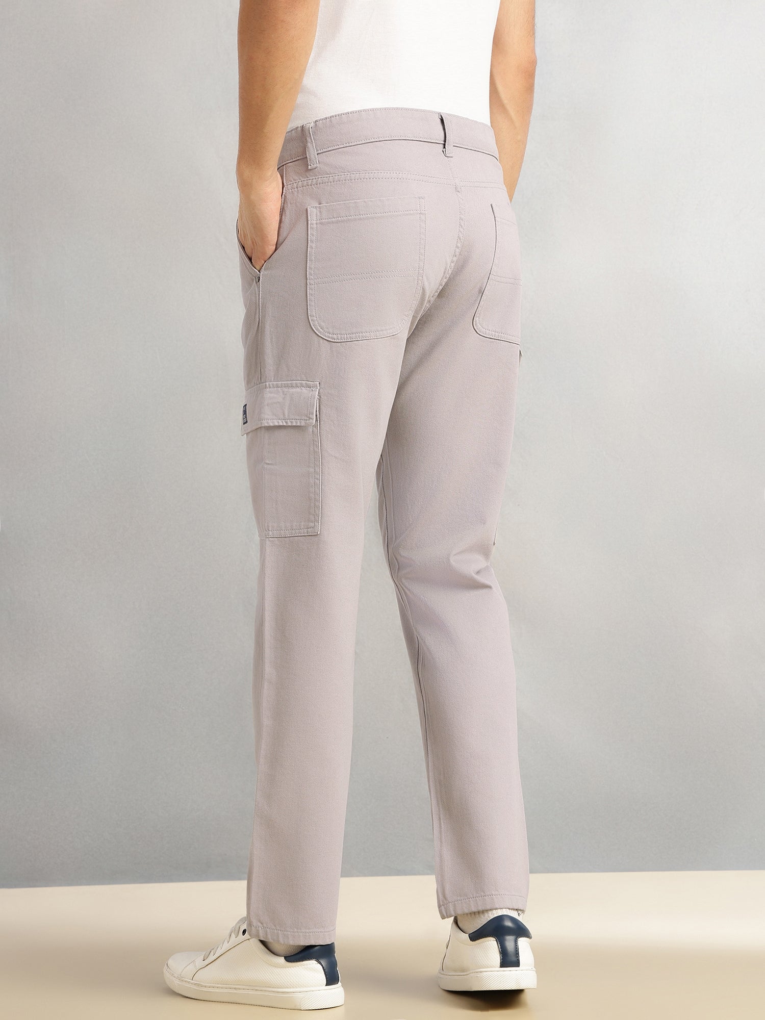Thomas Scott Men Grey Cricket Club Collection Straight Fit Mid-Rise 100% Cotton Woven Cargo Trouser