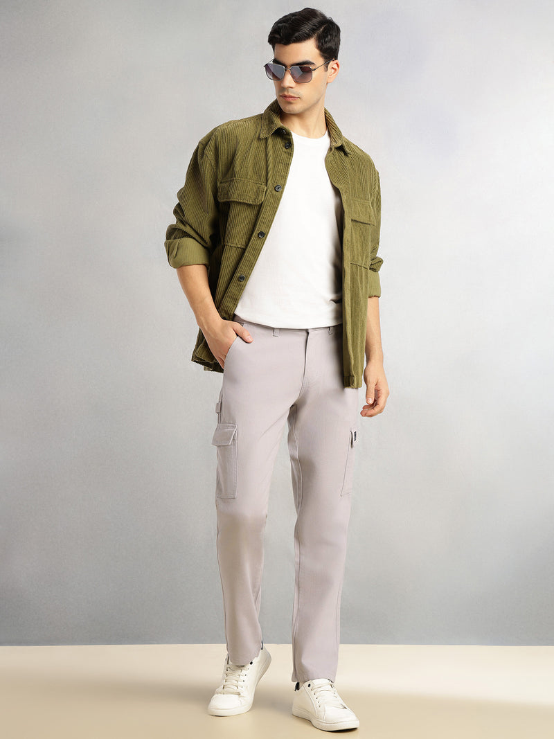 Thomas Scott Men Grey Cricket Club Collection Straight Fit Mid-Rise 100% Cotton Woven Cargo Trouser