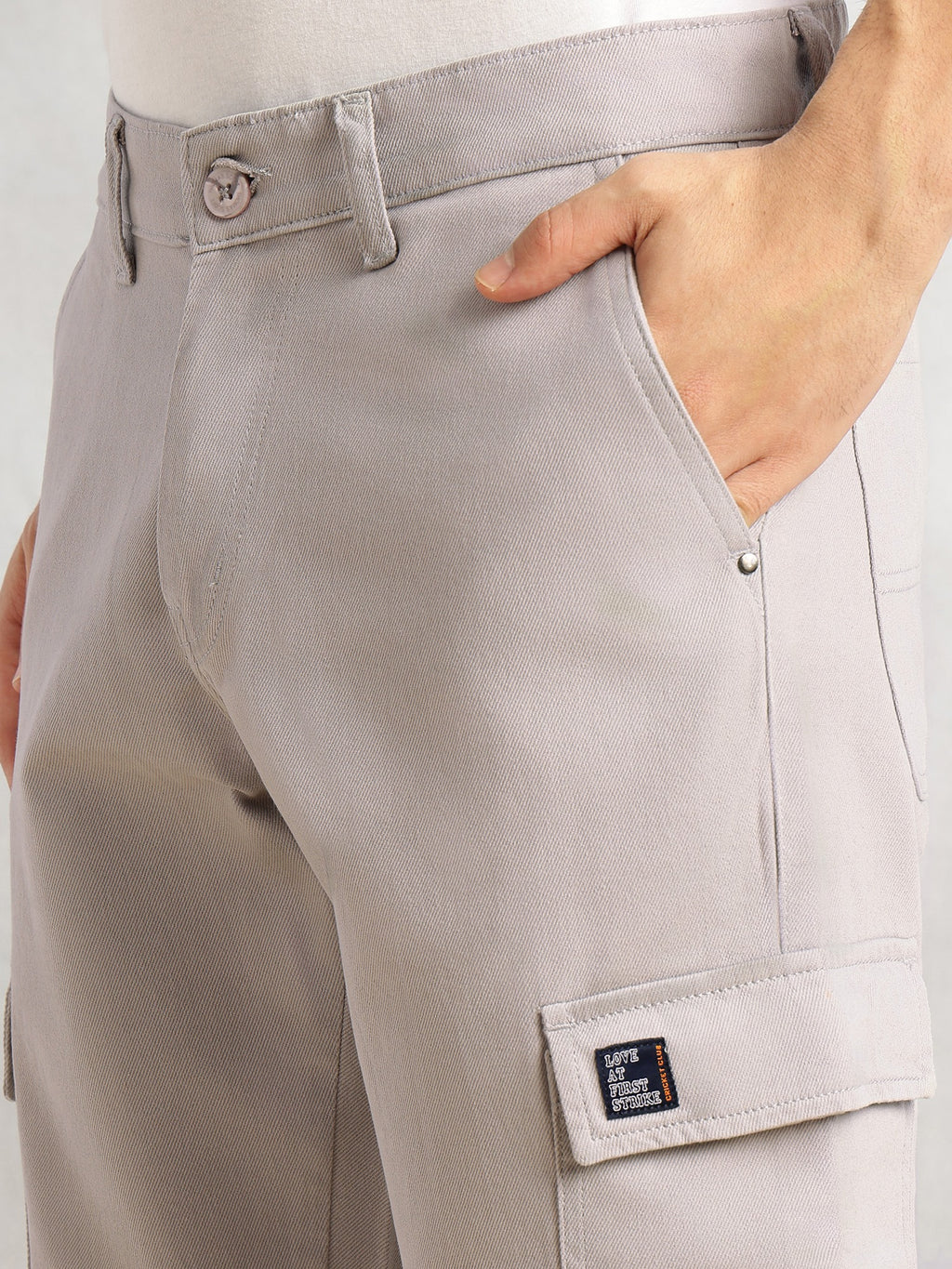 Thomas Scott Men Grey Cricket Club Collection Straight Fit Mid-Rise 100% Cotton Woven Cargo Trouser