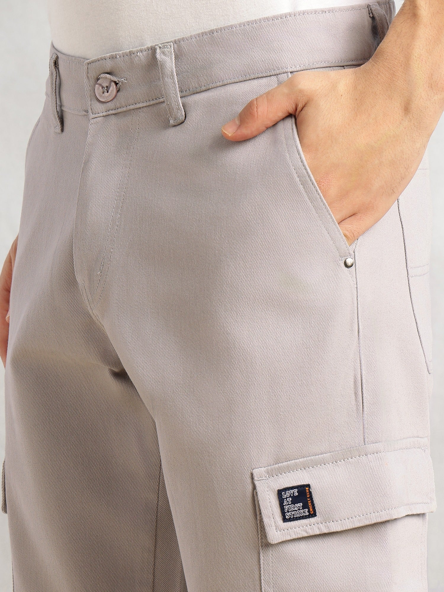 Thomas Scott Men Grey Cricket Club Collection Straight Fit Mid-Rise 100% Cotton Woven Cargo Trouser