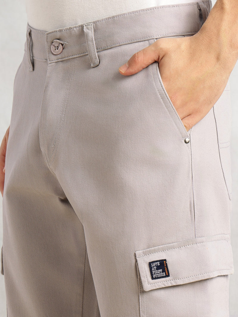 Thomas Scott Men Grey Cricket Club Collection Straight Fit Mid-Rise 100% Cotton Woven Cargo Trouser