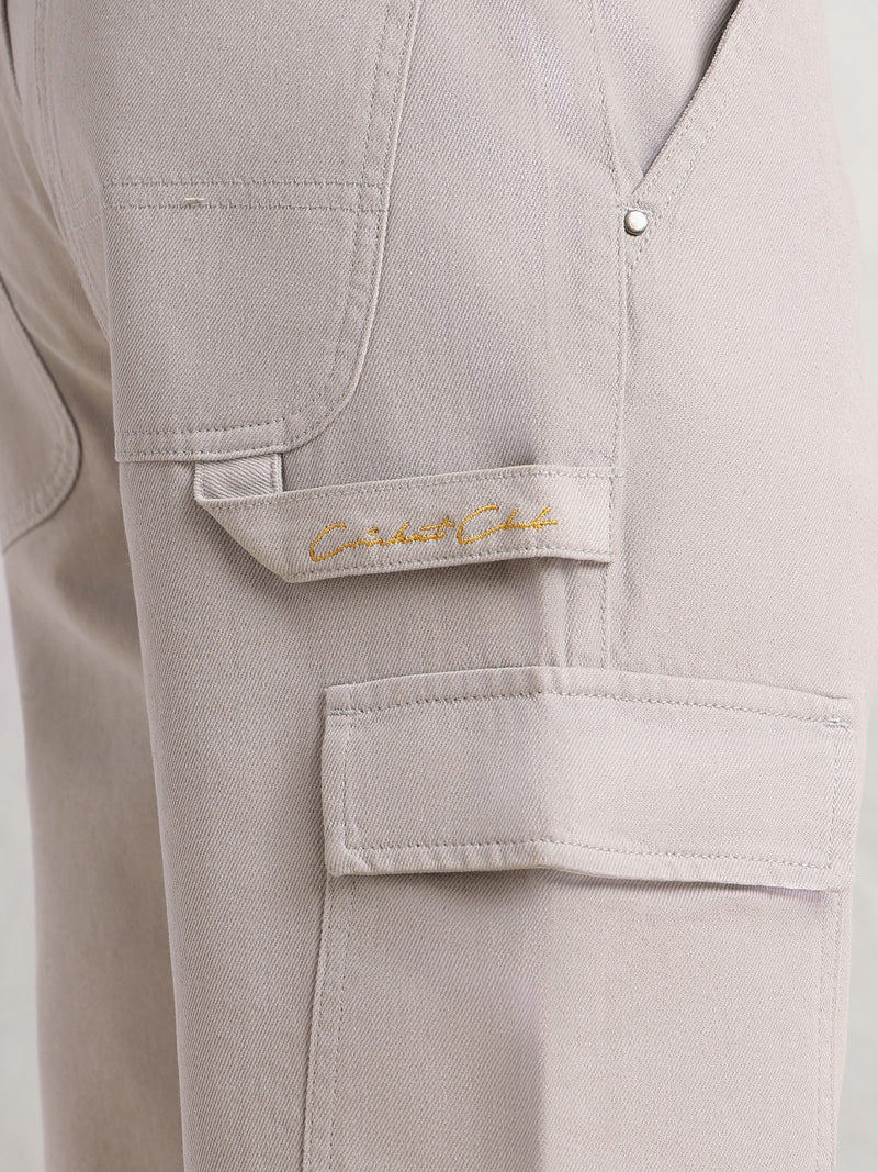 Thomas Scott Men Grey Cricket Club Collection Straight Fit Mid-Rise 100% Cotton Woven Cargo Trouser
