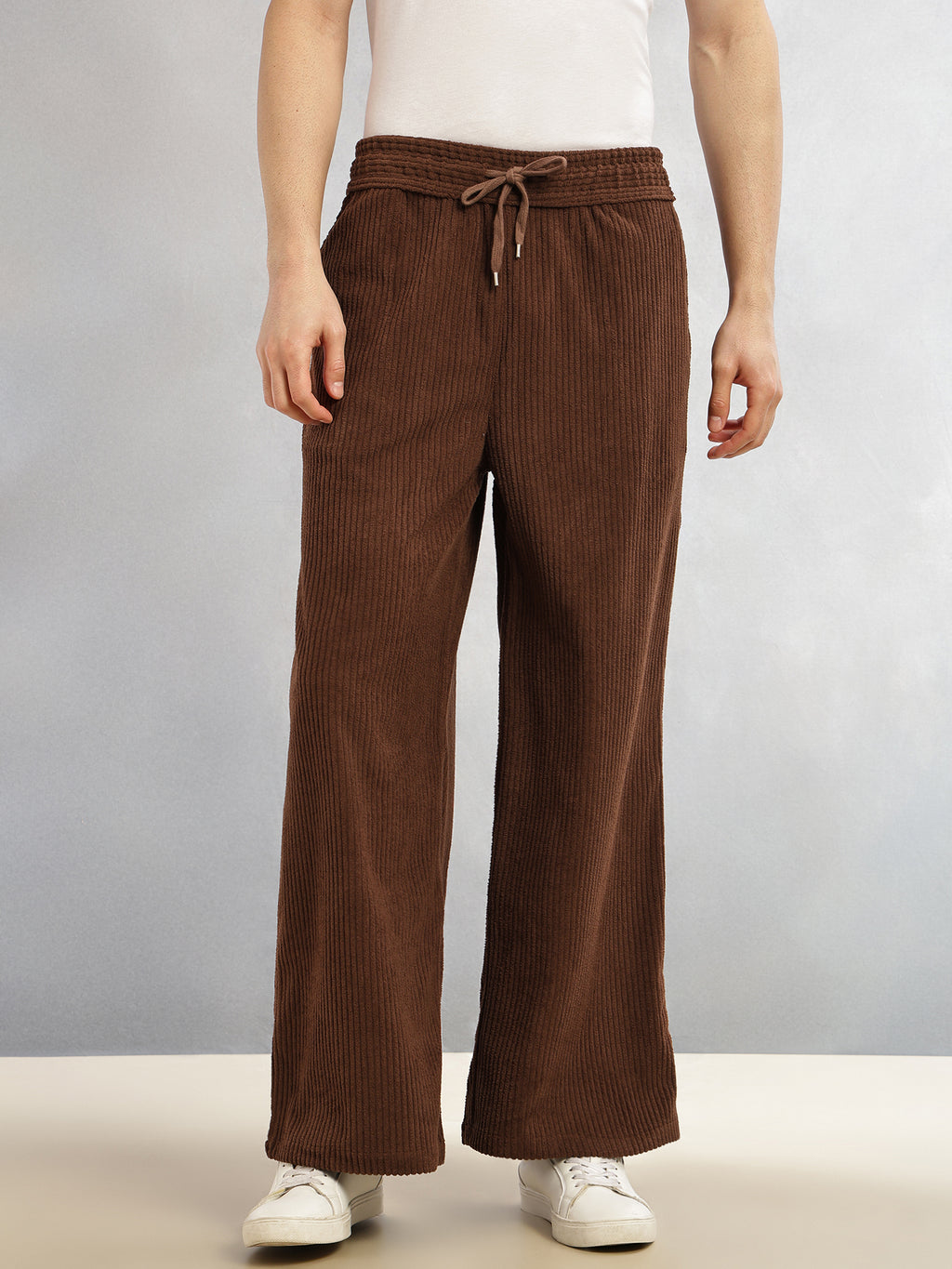 Thomas Scott Men Brown Cricket Club Collection Regular Fit Textured Corduroy Trousers