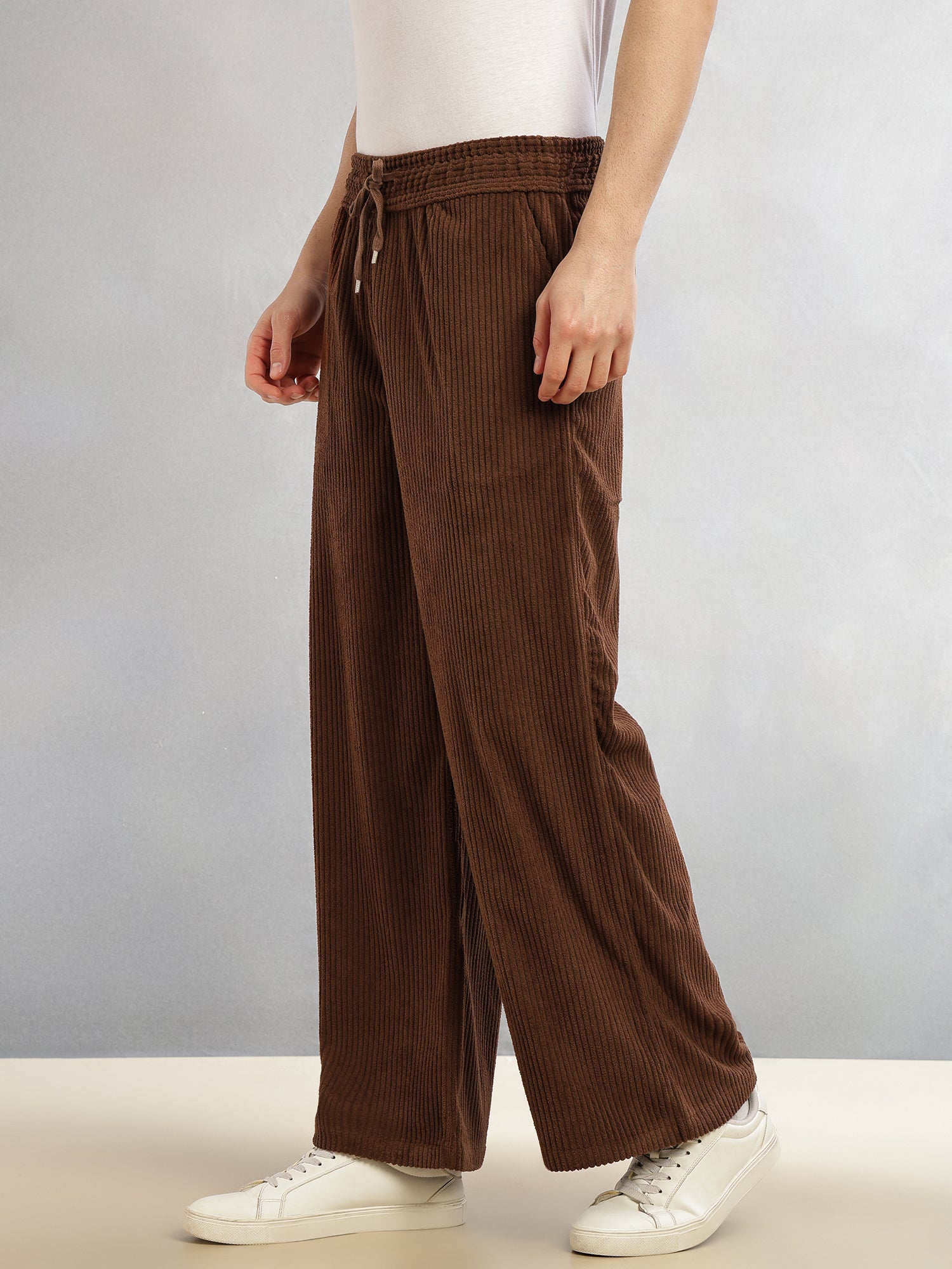 Thomas Scott Men Brown Cricket Club Collection Regular Fit Textured Corduroy Trousers