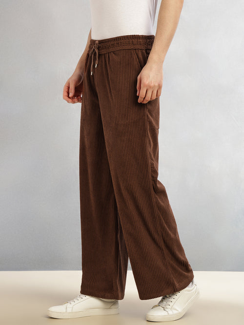 Thomas Scott Men Brown Cricket Club Collection Regular Fit Textured Corduroy Trousers