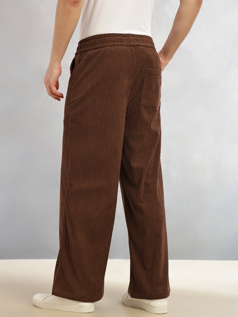 Thomas Scott Men Brown Cricket Club Collection Regular Fit Textured Corduroy Trousers