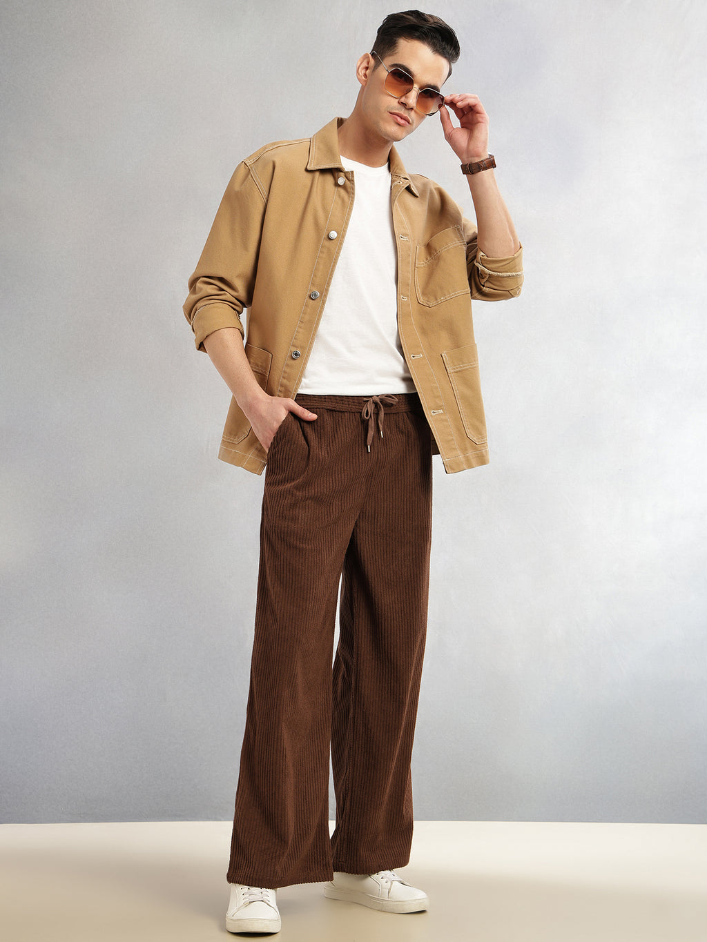 Thomas Scott Men Brown Cricket Club Collection Regular Fit Textured Corduroy Trousers