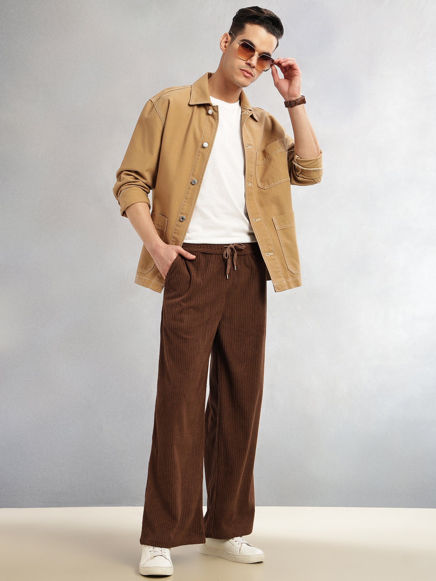 Thomas Scott Men Brown Cricket Club Collection Regular Fit Textured Corduroy Trousers