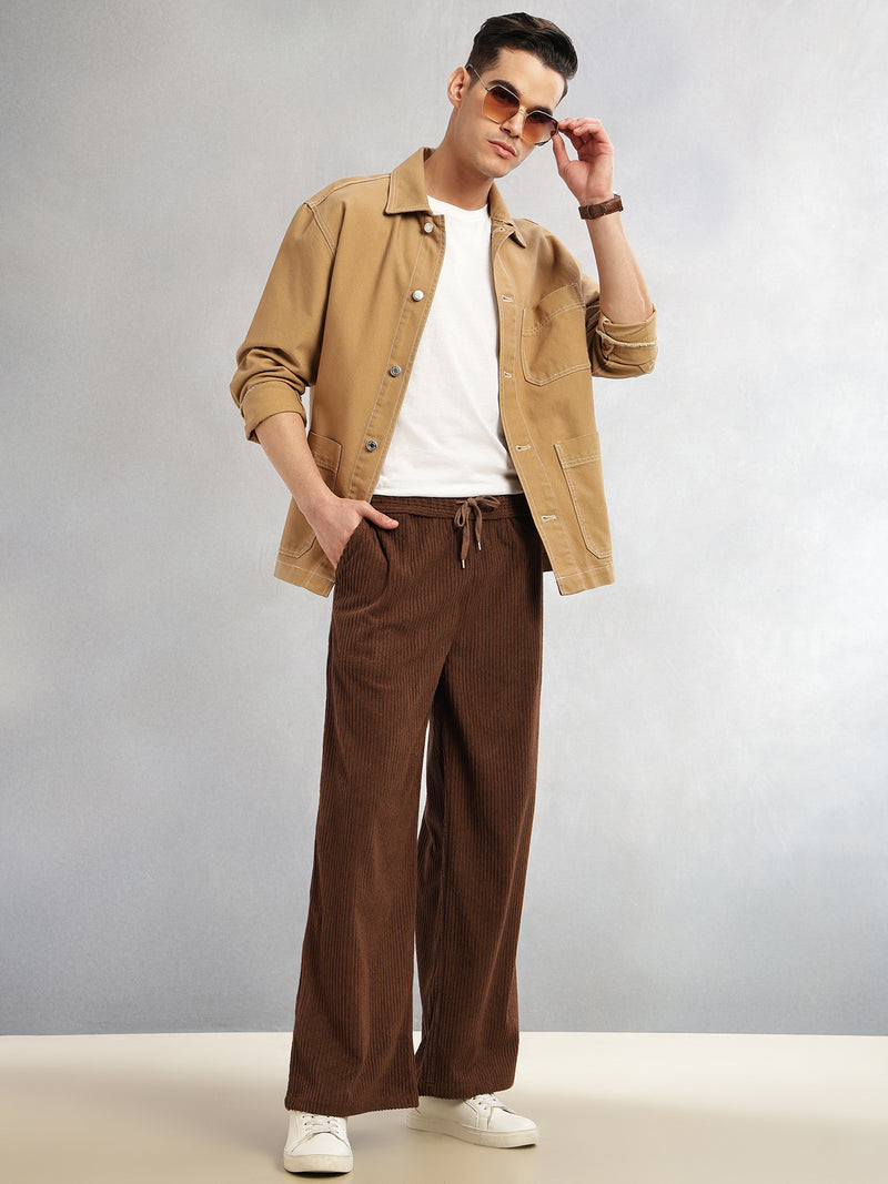 Thomas Scott Men Brown Cricket Club Collection Regular Fit Textured Corduroy Trousers