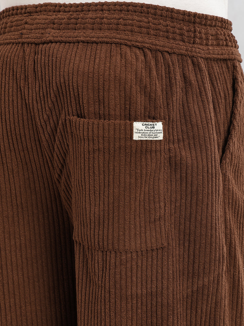 Thomas Scott Men Brown Cricket Club Collection Regular Fit Textured Corduroy Trousers