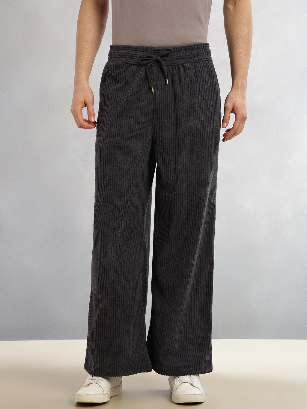 Thomas Scott Men Grey Cricket Club Collection Regular Fit Textured Corduroy Trousers