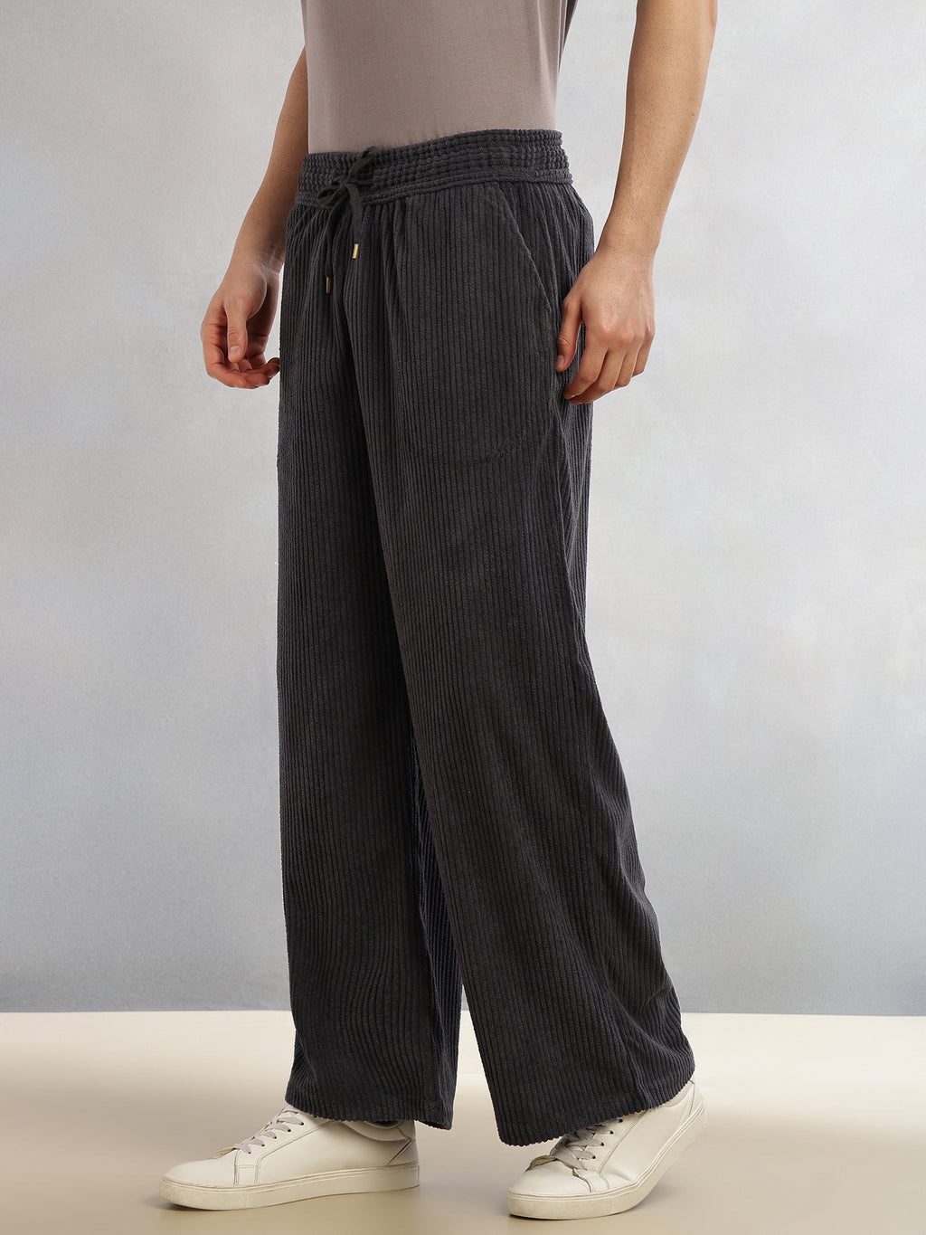 Thomas Scott Men Grey Cricket Club Collection Regular Fit Textured Corduroy Trousers