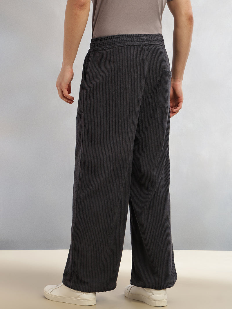 Thomas Scott Men Grey Cricket Club Collection Regular Fit Textured Corduroy Trousers