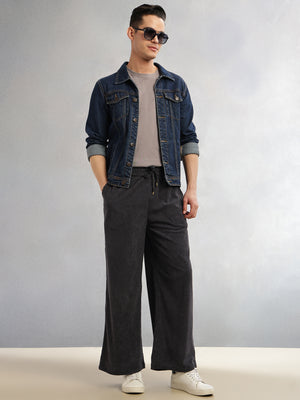 Thomas Scott Men Grey Cricket Club Collection Regular Fit Textured Corduroy Trousers