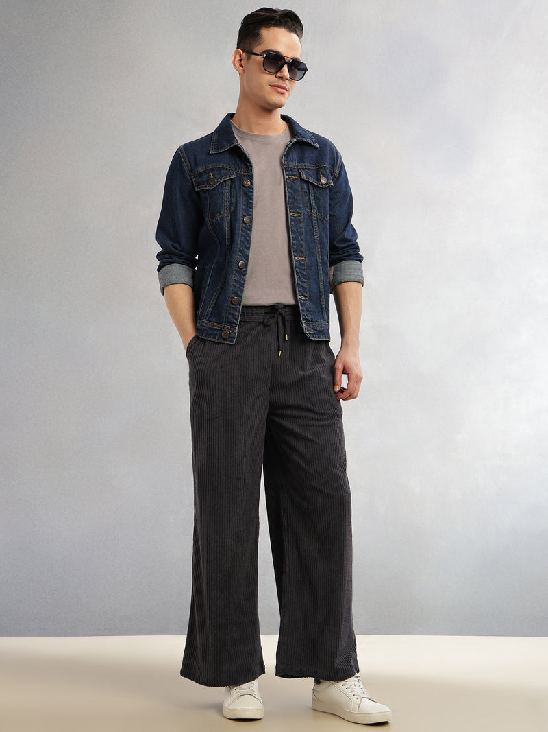 Thomas Scott Men Grey Cricket Club Collection Regular Fit Textured Corduroy Trousers