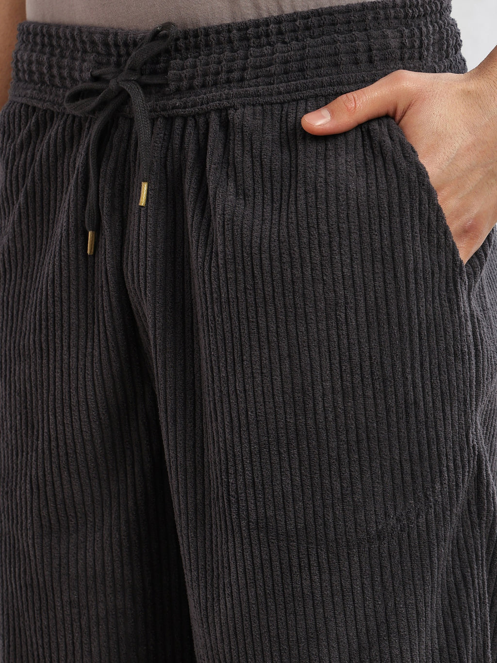 Thomas Scott Men Grey Cricket Club Collection Regular Fit Textured Corduroy Trousers