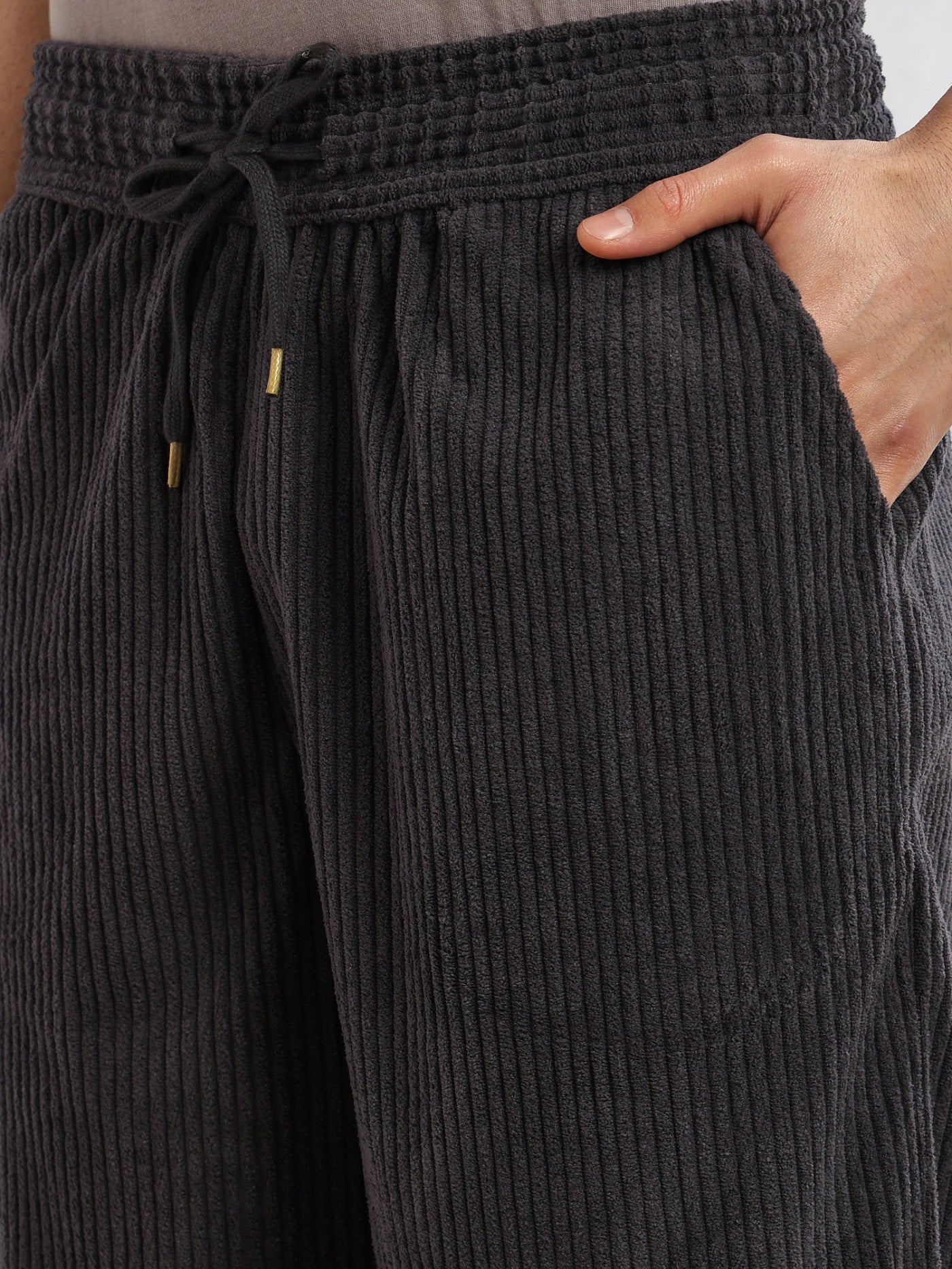 Thomas Scott Men Grey Cricket Club Collection Regular Fit Textured Corduroy Trousers