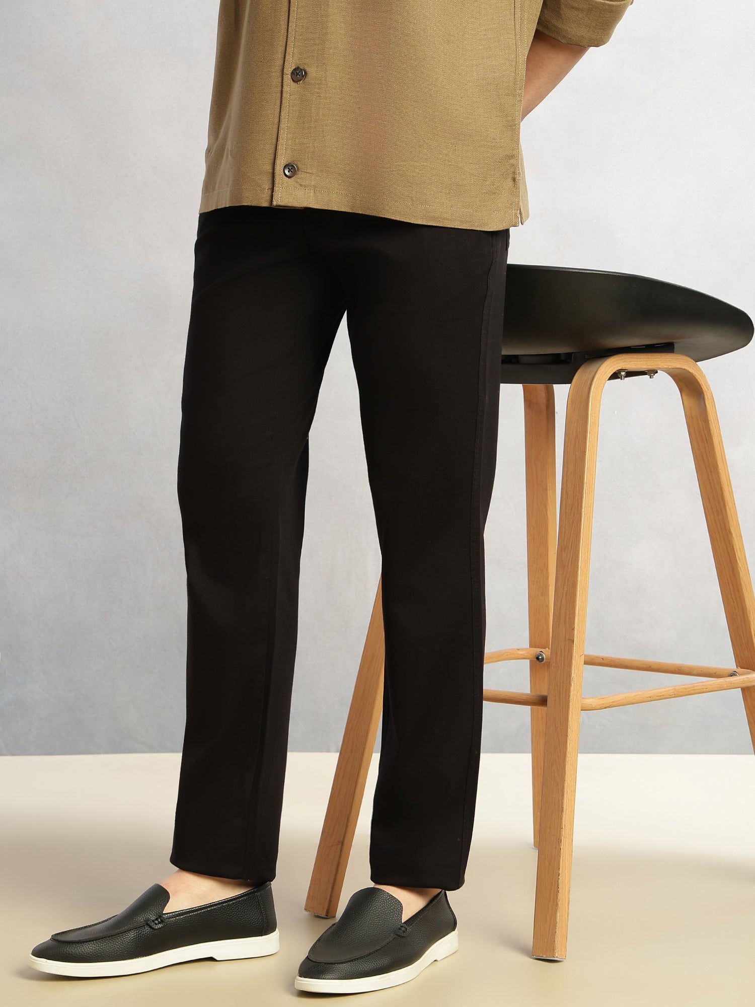 Thomas Scott Men Black Cricket Club Collection Straight Fit Mid-Rise Solid Woven Chinos Trouser
