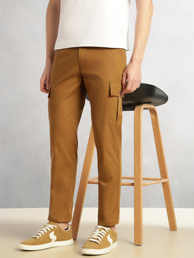 Thomas Scott Men Brown Cricket Club Collection Relaxed Fit Mid-Rise 100% Cotton Woven Cargo Trouser