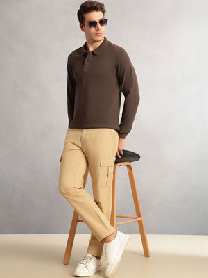 Beige Cricket Club Collection Straight Fit Solid 4 Pockets Design Woven Cargo Trouser For Men