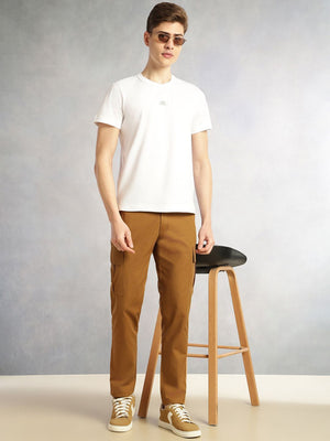 Brown Cricket Club Collection Relaxed Fit Mid-Rise 100% Cotton Woven Cargo Trouser For Men