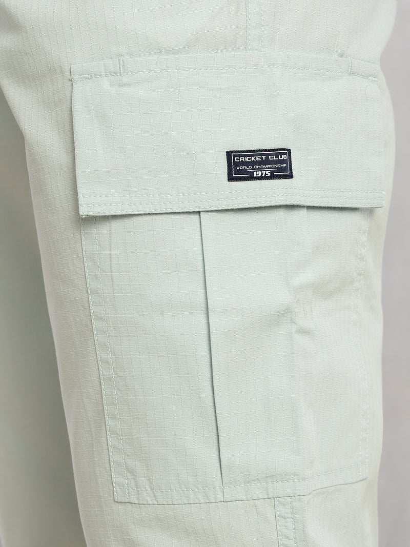 Thomas Scott Men Sky Blue Cricket Club Collection Relaxed Fit Mid-Rise 100% Cotton Woven Cargo Trouser