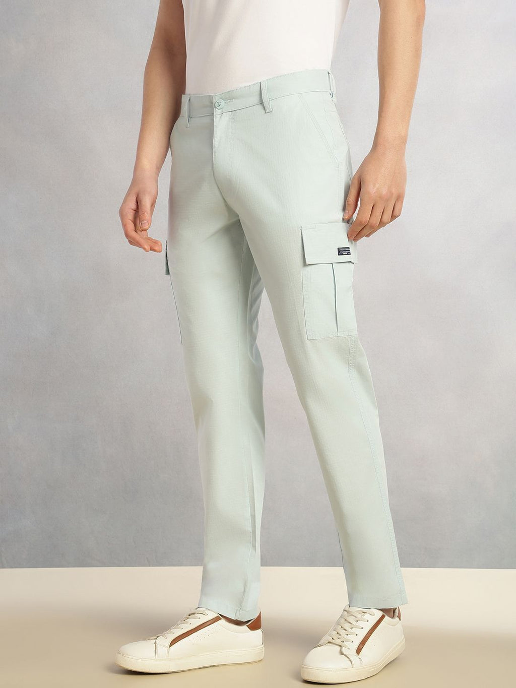 Sky Blue Cricket Club Collection Relaxed Fit Mid-Rise 100% Cotton Woven Cargo Trouser For Men