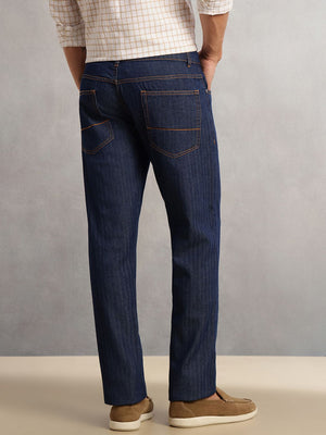 Blue Relaxed Fit Dark Shade Clean Look Non Stretchable Straight Fit Jeans For Men